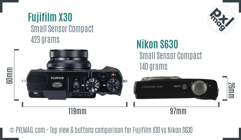 Fujifilm X30 vs Nikon S630 top view buttons comparison