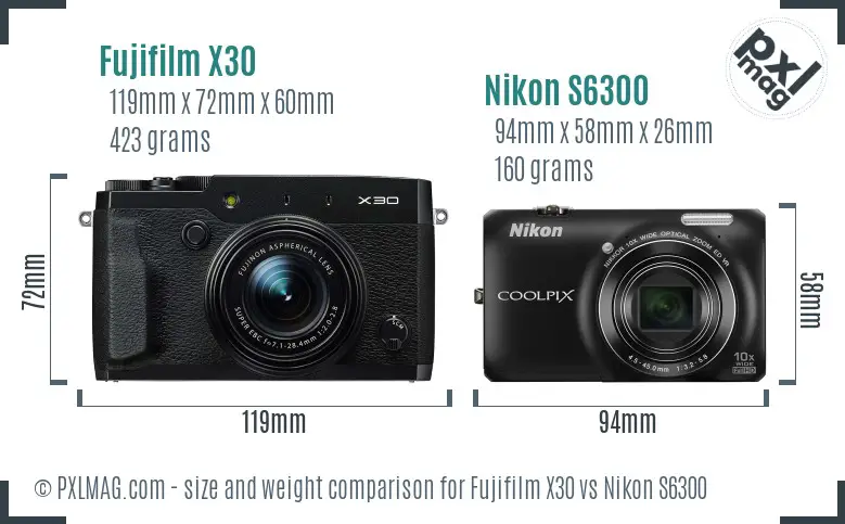 Fujifilm X30 vs Nikon S6300 size comparison