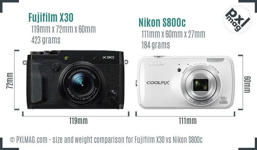 Fujifilm X30 vs Nikon S800c size comparison