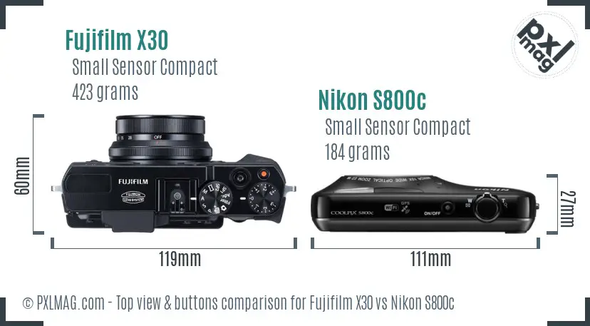 Fujifilm X30 vs Nikon S800c top view buttons comparison