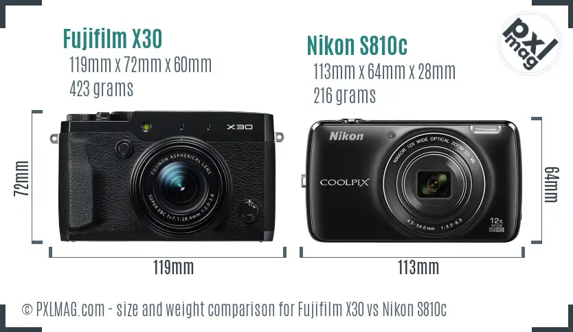 Fujifilm X30 vs Nikon S810c size comparison Fujifilm X30 vs Nikon S810c size comparison