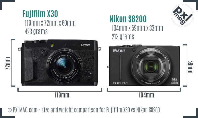 Fujifilm X30 vs Nikon S8200 size comparison