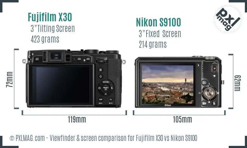 Fujifilm X30 vs Nikon S9100 Screen and Viewfinder comparison