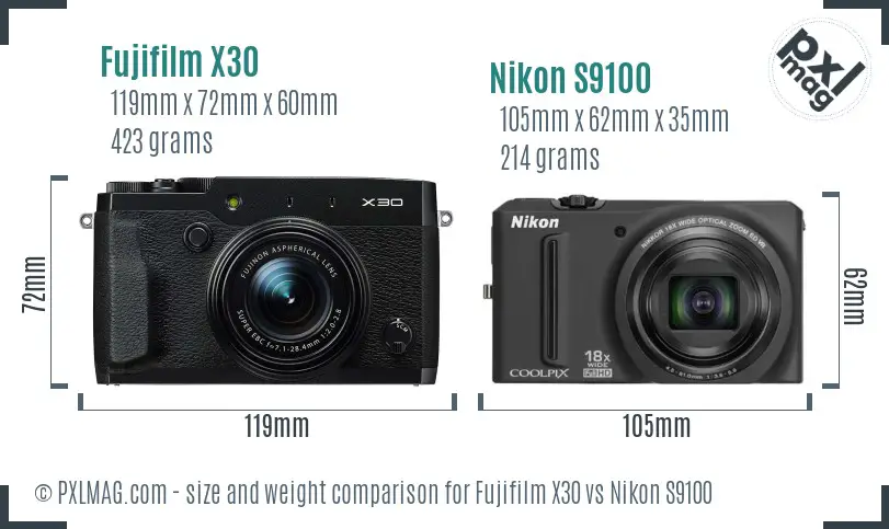 Fujifilm X30 vs Nikon S9100 size comparison