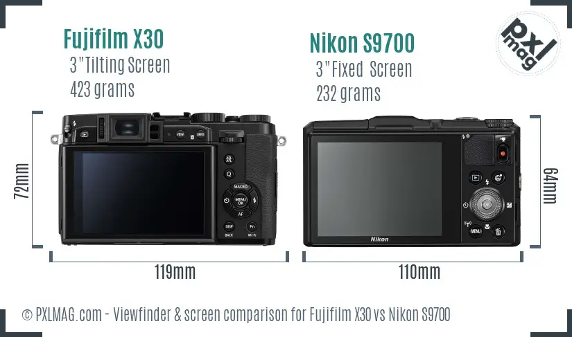Fujifilm X30 vs Nikon S9700 Screen and Viewfinder comparison