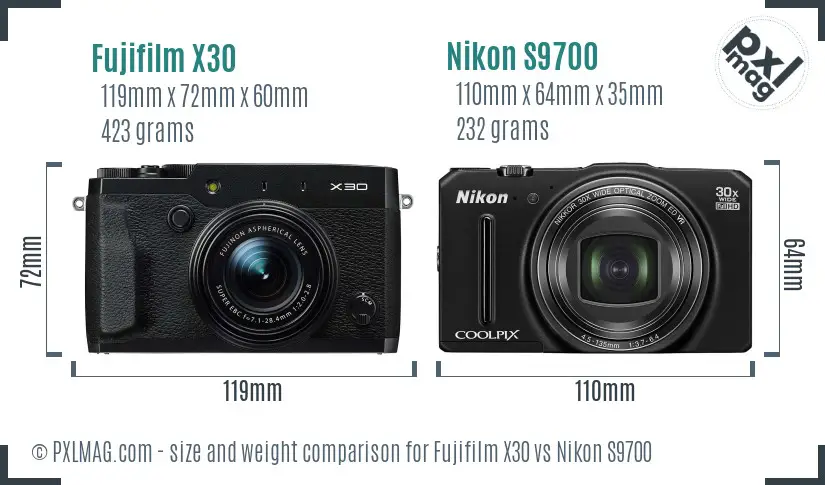 Fujifilm X30 vs Nikon S9700 size comparison