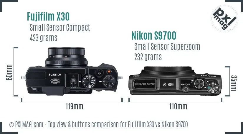 Fujifilm X30 vs Nikon S9700 top view buttons comparison