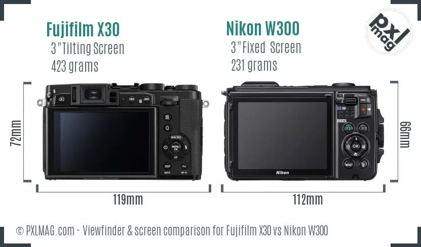Fujifilm X30 vs Nikon W300 Screen and Viewfinder comparison