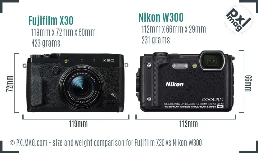 Fujifilm X30 vs Nikon W300 size comparison