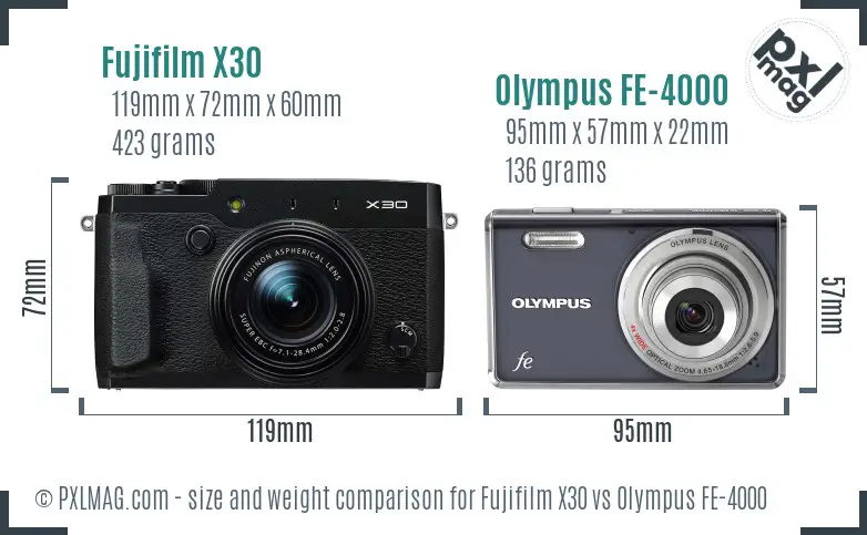 Fujifilm X30 vs Olympus FE-4000 size comparison