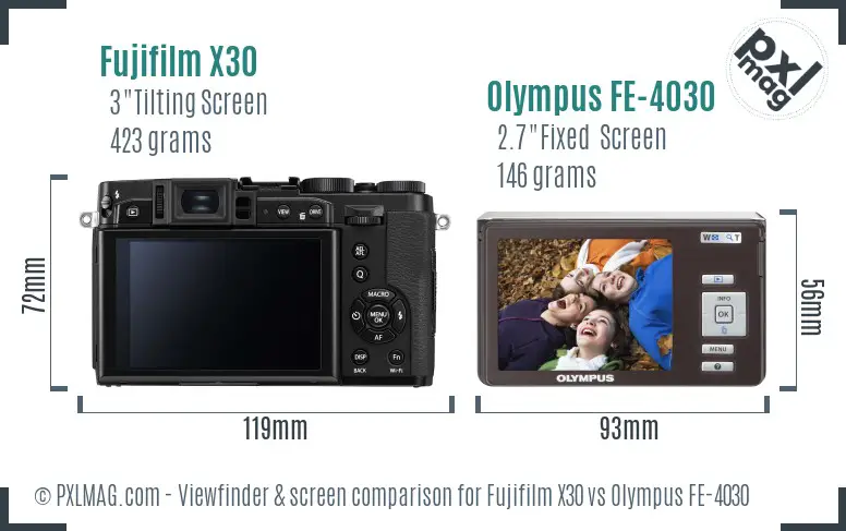 Fujifilm X30 vs Olympus FE-4030 Screen and Viewfinder comparison