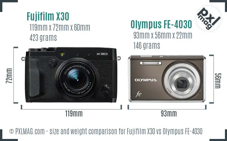 Fujifilm X30 vs Olympus FE-4030 size comparison