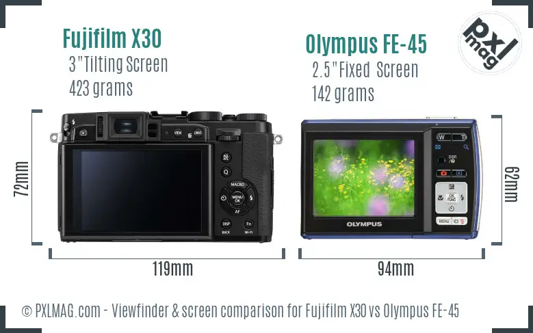 Fujifilm X30 vs Olympus FE-45 Screen and Viewfinder comparison
