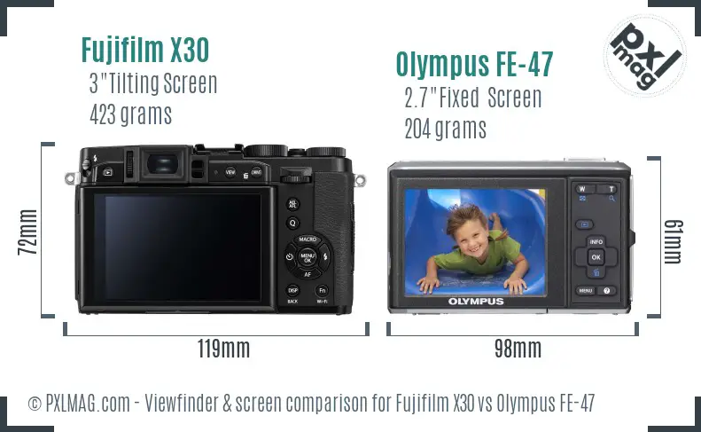 Fujifilm X30 vs Olympus FE-47 Screen and Viewfinder comparison