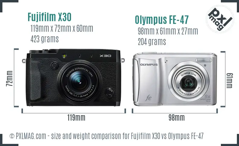 Fujifilm X30 vs Olympus FE-47 size comparison