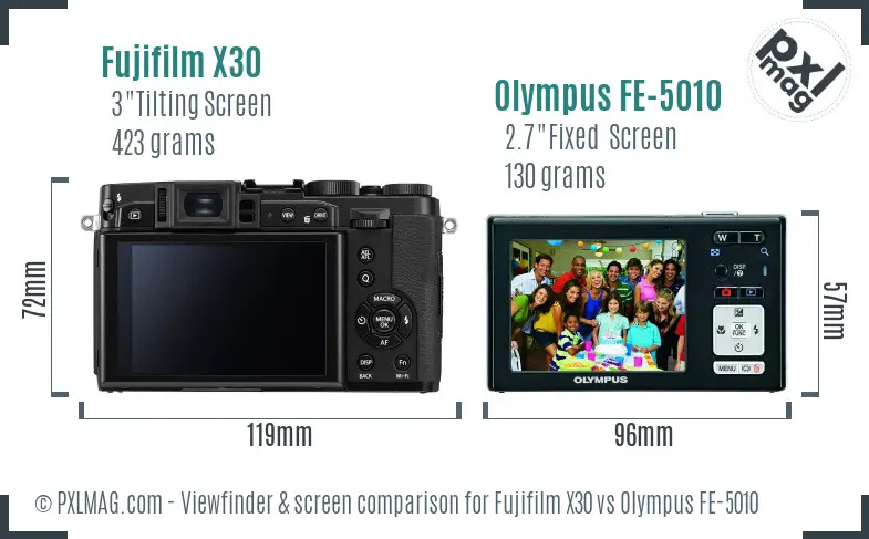 Fujifilm X30 vs Olympus FE-5010 Screen and Viewfinder comparison