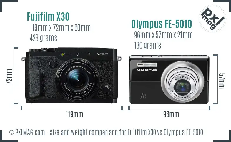 Fujifilm X30 vs Olympus FE-5010 size comparison