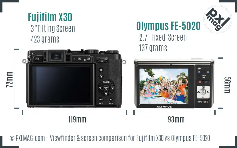 Fujifilm X30 vs Olympus FE-5020 Screen and Viewfinder comparison