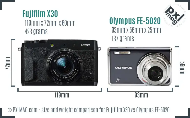 Fujifilm X30 vs Olympus FE-5020 size comparison
