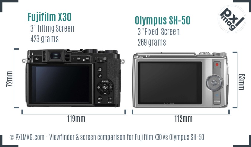 Fujifilm X30 vs Olympus SH-50 Screen and Viewfinder comparison