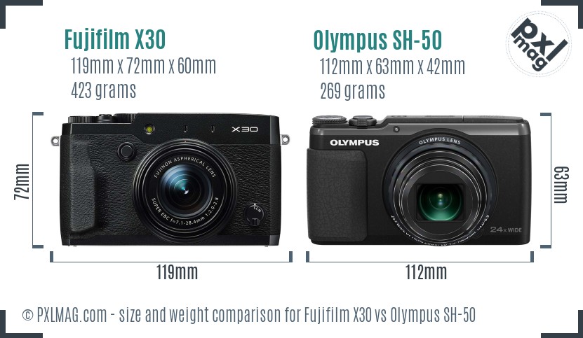 Fujifilm X30 vs Olympus SH-50 size comparison Fujifilm X30 vs Olympus SH-50 size comparison