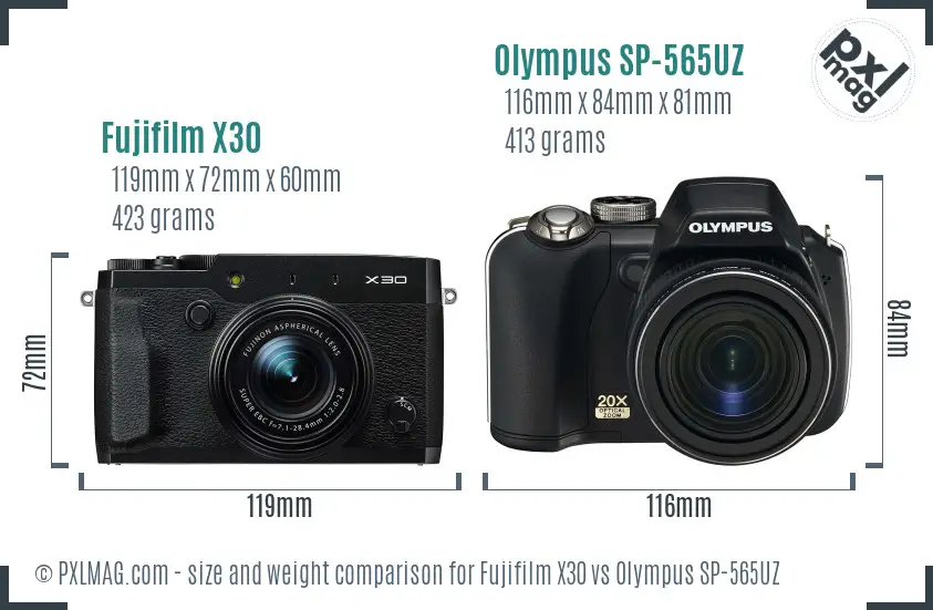 Fujifilm X30 vs Olympus SP-565UZ size comparison