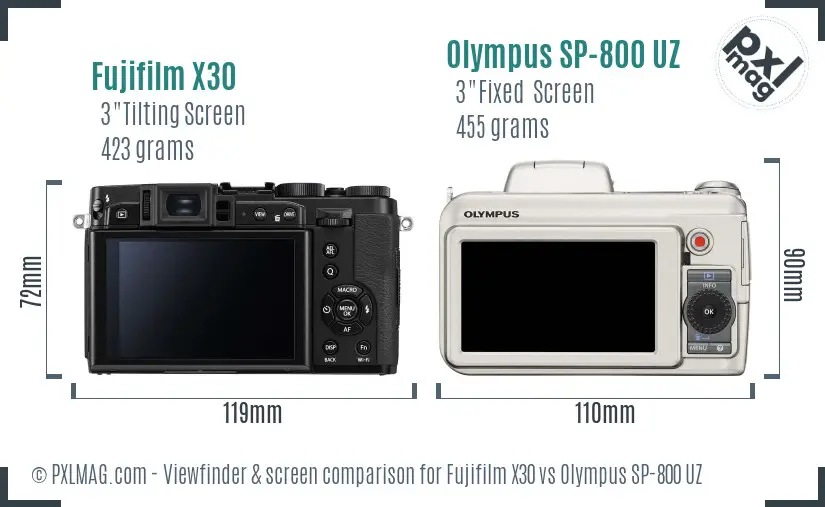 Fujifilm X30 vs Olympus SP-800 UZ Screen and Viewfinder comparison Fujifilm X30 vs Olympus SP-800 UZ Screen and Viewfinder comparison