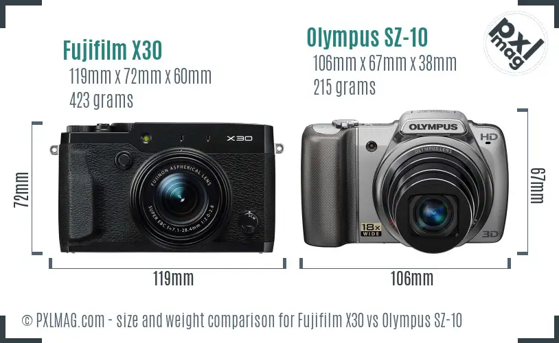 Fujifilm X30 vs Olympus SZ-10 size comparison Fujifilm X30 vs Olympus SZ-10 size comparison