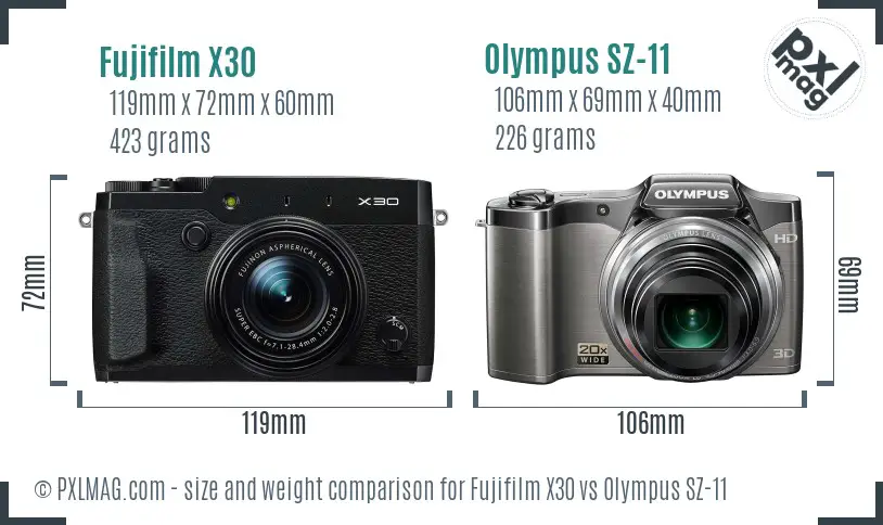 Fujifilm X30 vs Olympus SZ-11 size comparison