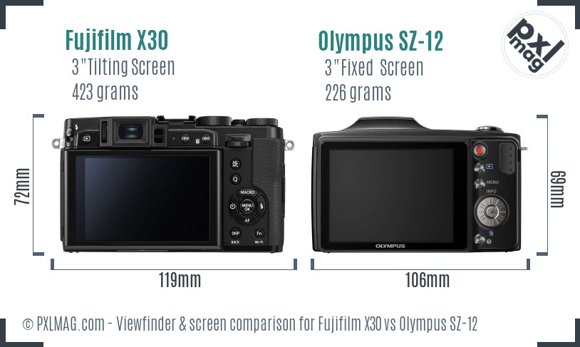 Fujifilm X30 vs Olympus SZ-12 Screen and Viewfinder comparison