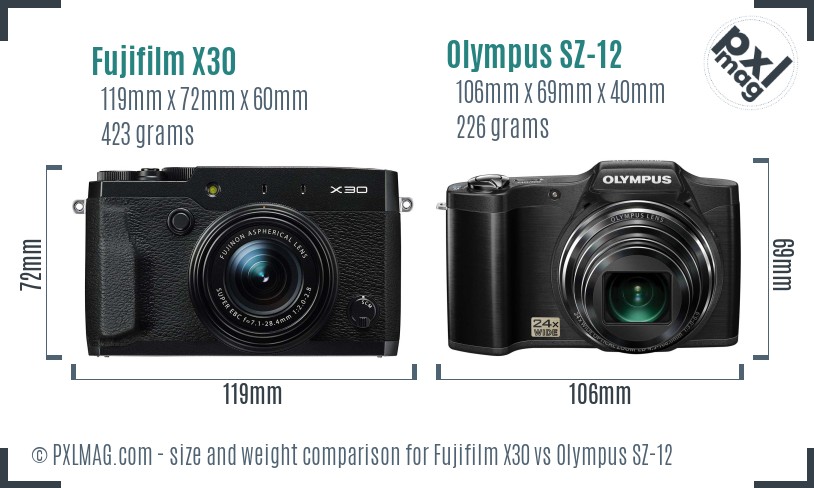 Fujifilm X30 vs Olympus SZ-12 size comparison Fujifilm X30 vs Olympus SZ-12 size comparison