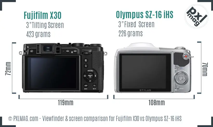 Fujifilm X30 vs Olympus SZ-16 iHS Screen and Viewfinder comparison