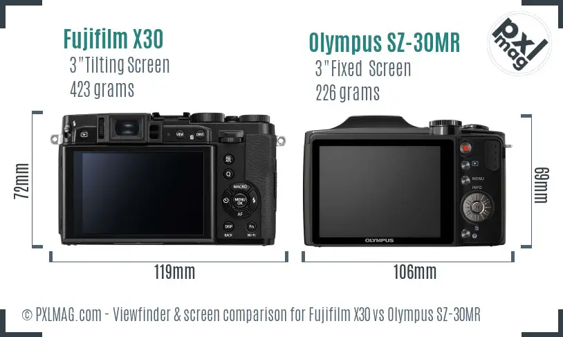 Fujifilm X30 vs Olympus SZ-30MR Screen and Viewfinder comparison