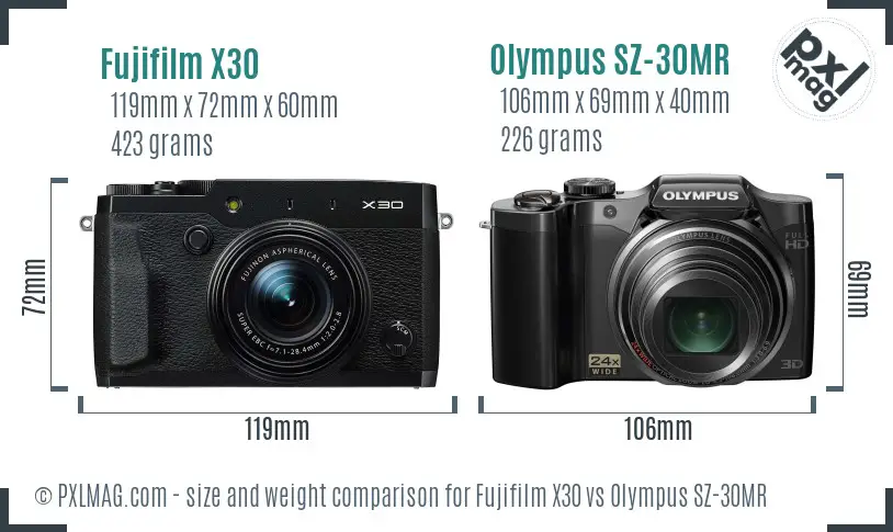 Fujifilm X30 vs Olympus SZ-30MR size comparison