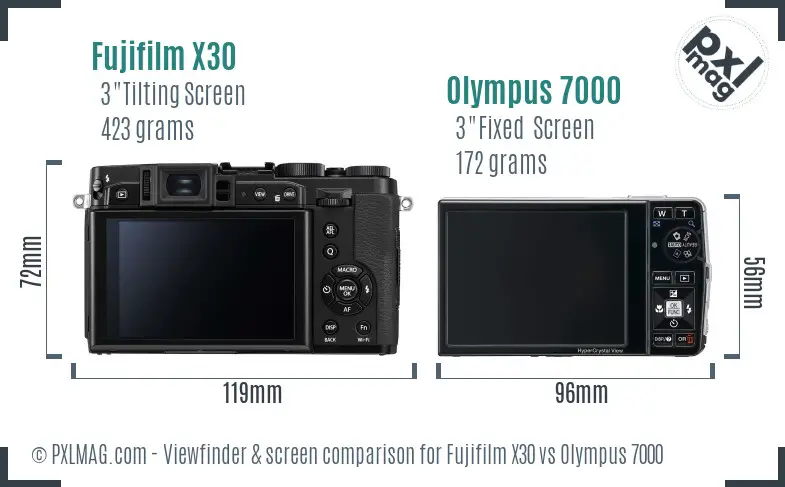 Fujifilm X30 vs Olympus 7000 Screen and Viewfinder comparison