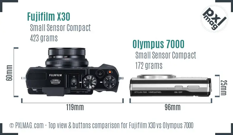 Fujifilm X30 vs Olympus 7000 top view buttons comparison