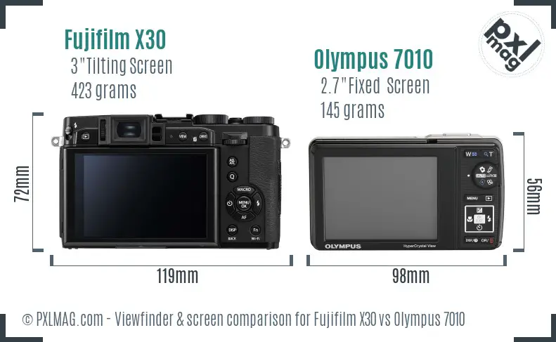 Fujifilm X30 vs Olympus 7010 Screen and Viewfinder comparison