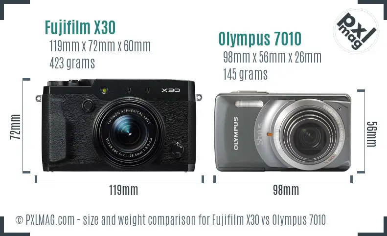 Fujifilm X30 vs Olympus 7010 size comparison
