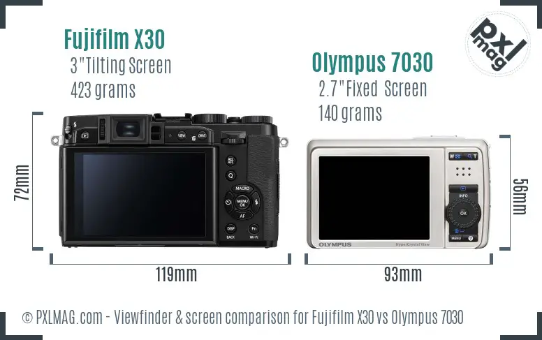 Fujifilm X30 vs Olympus 7030 Screen and Viewfinder comparison