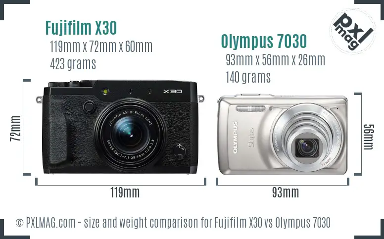 Fujifilm X30 vs Olympus 7030 size comparison