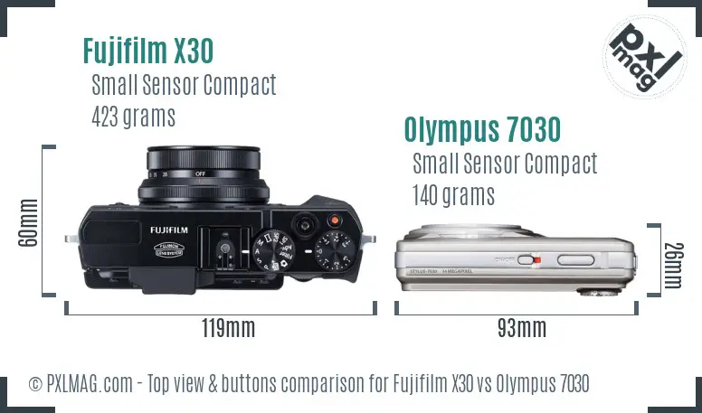 Fujifilm X30 vs Olympus 7030 top view buttons comparison