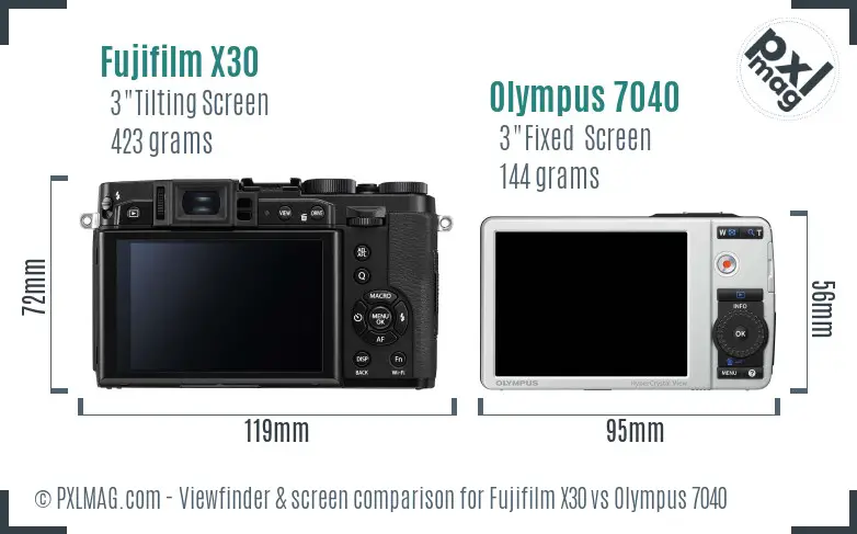 Fujifilm X30 vs Olympus 7040 Screen and Viewfinder comparison