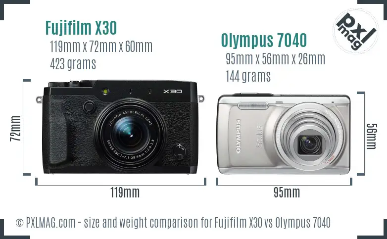 Fujifilm X30 vs Olympus 7040 size comparison