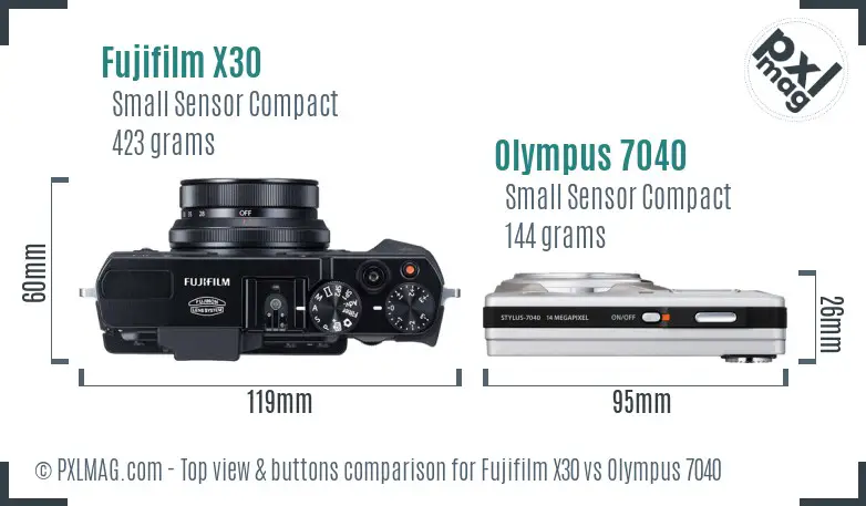 Fujifilm X30 vs Olympus 7040 top view buttons comparison