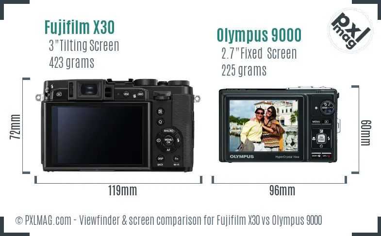 Fujifilm X30 vs Olympus 9000 Screen and Viewfinder comparison