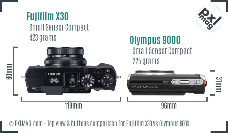 Fujifilm X30 vs Olympus 9000 top view buttons comparison