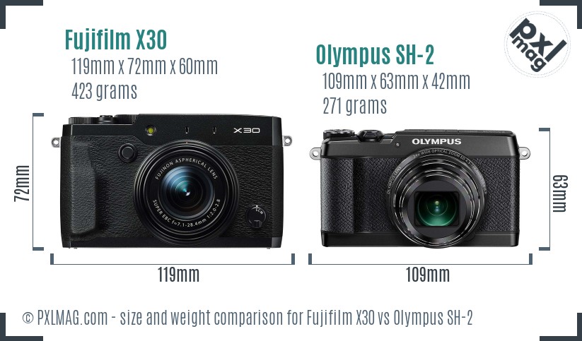 Fujifilm X30 vs Olympus SH-2 size comparison Fujifilm X30 vs Olympus SH-2 size comparison