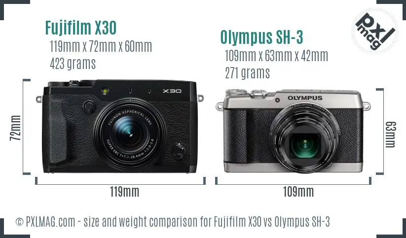 Fujifilm X30 vs Olympus SH-3 size comparison