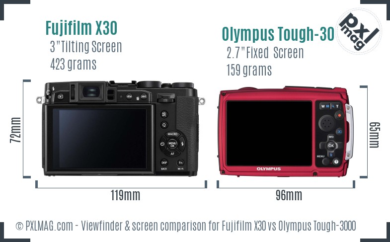 Fujifilm X30 vs Olympus Tough-3000 Screen and Viewfinder comparison