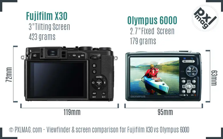 Fujifilm X30 vs Olympus 6000 Screen and Viewfinder comparison